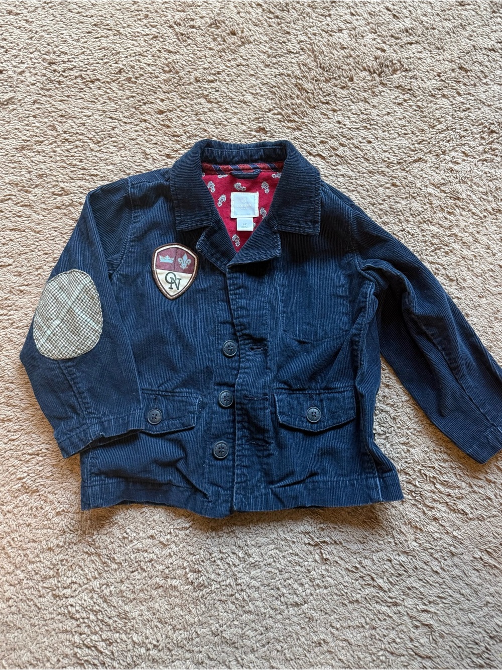 3T Toddler Kids Navy Corduroy Jacket with Patch Elbow Detail